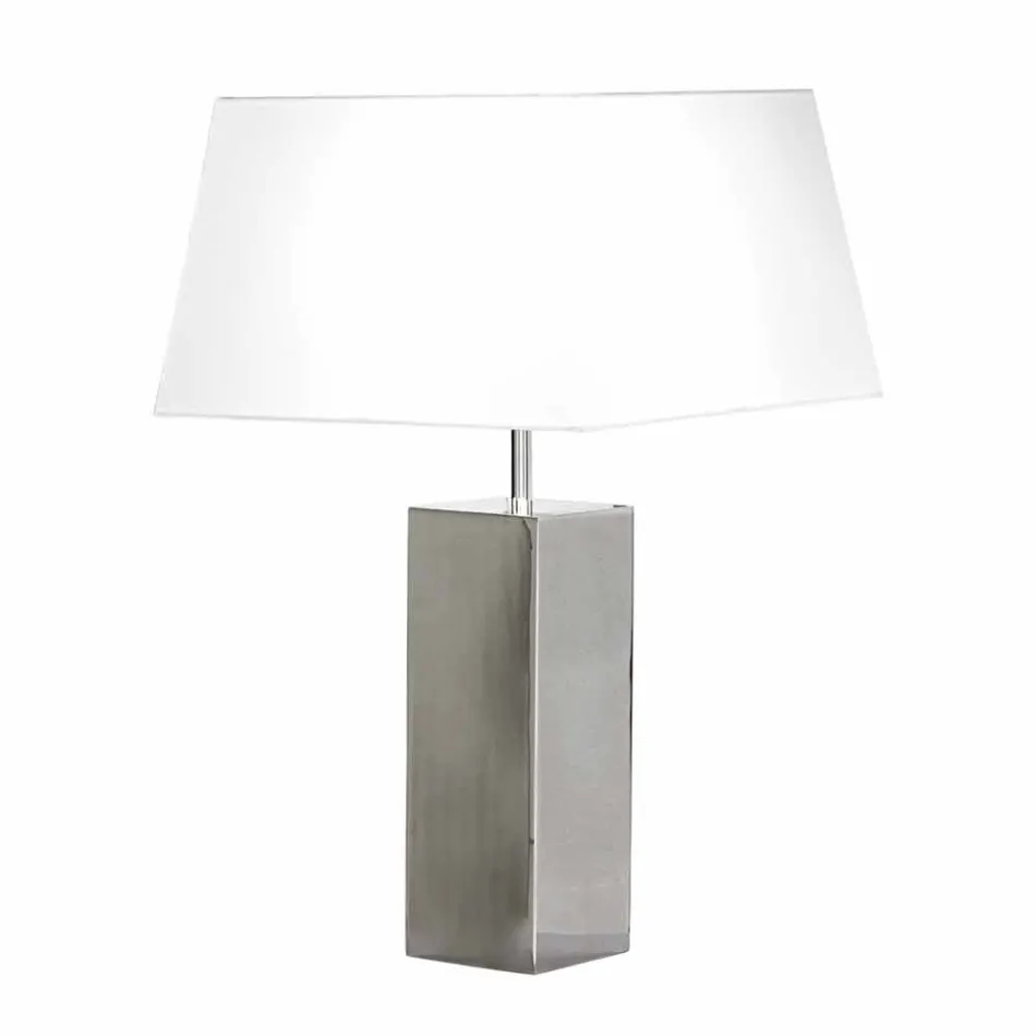 Lampada di design moderno da tavolo in acciaio e paralume bianco Renna Viadurini