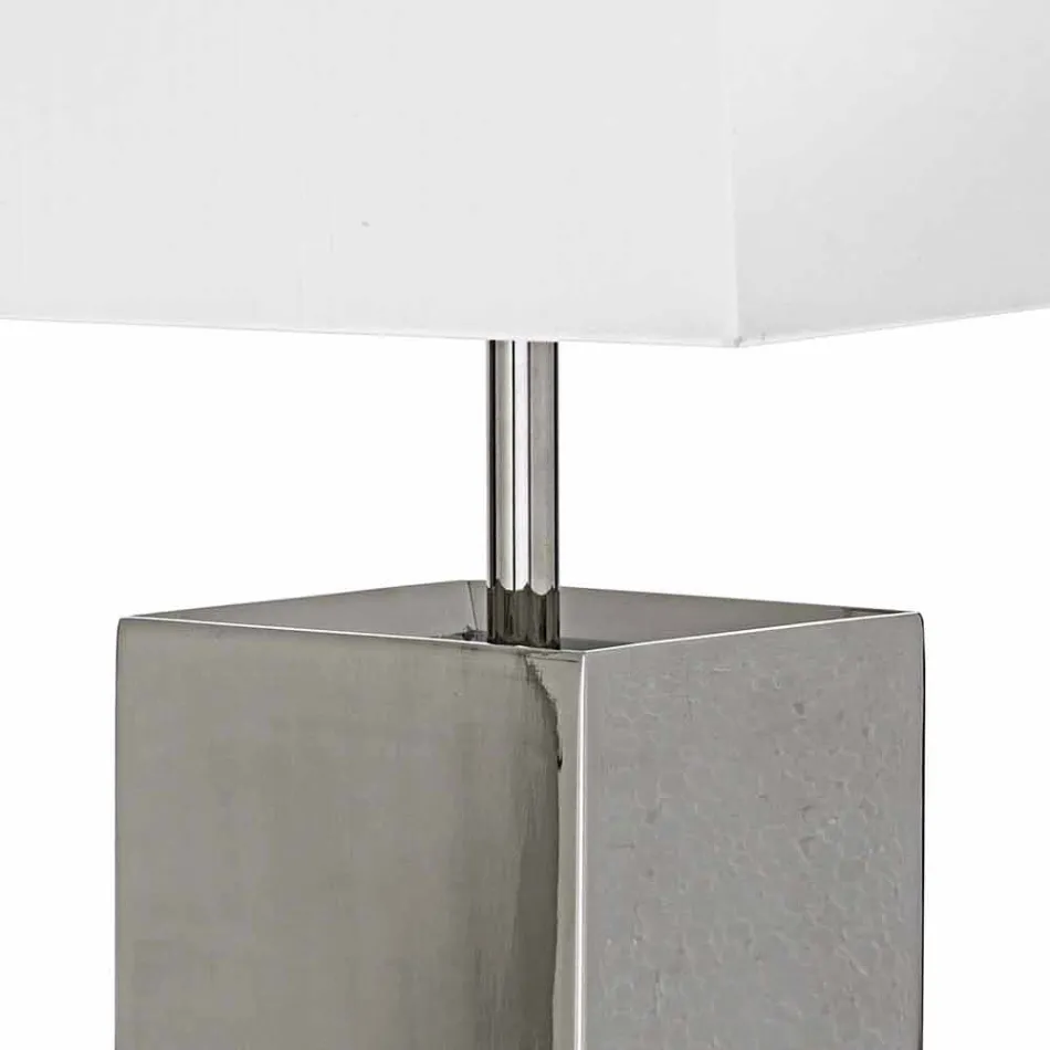 Lampada di design moderno da tavolo in acciaio e paralume bianco Renna Viadurini
