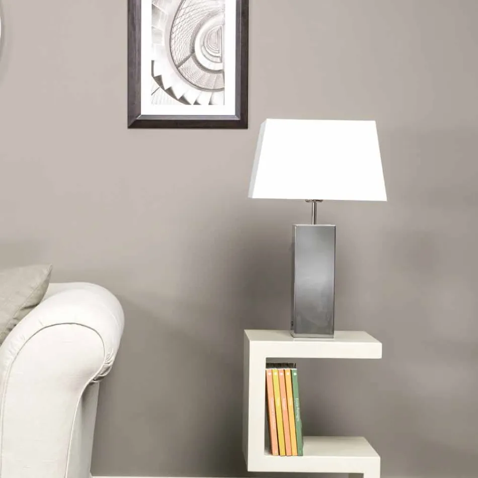 Lampada di design moderno da tavolo in acciaio e paralume bianco Renna Viadurini