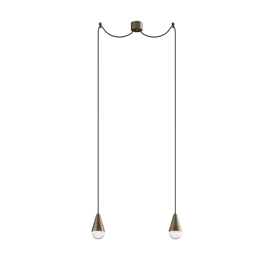Lampada Doppia a Sospensione in Ferro e Vetro Made in Italy - Nuvoloso Viadurini