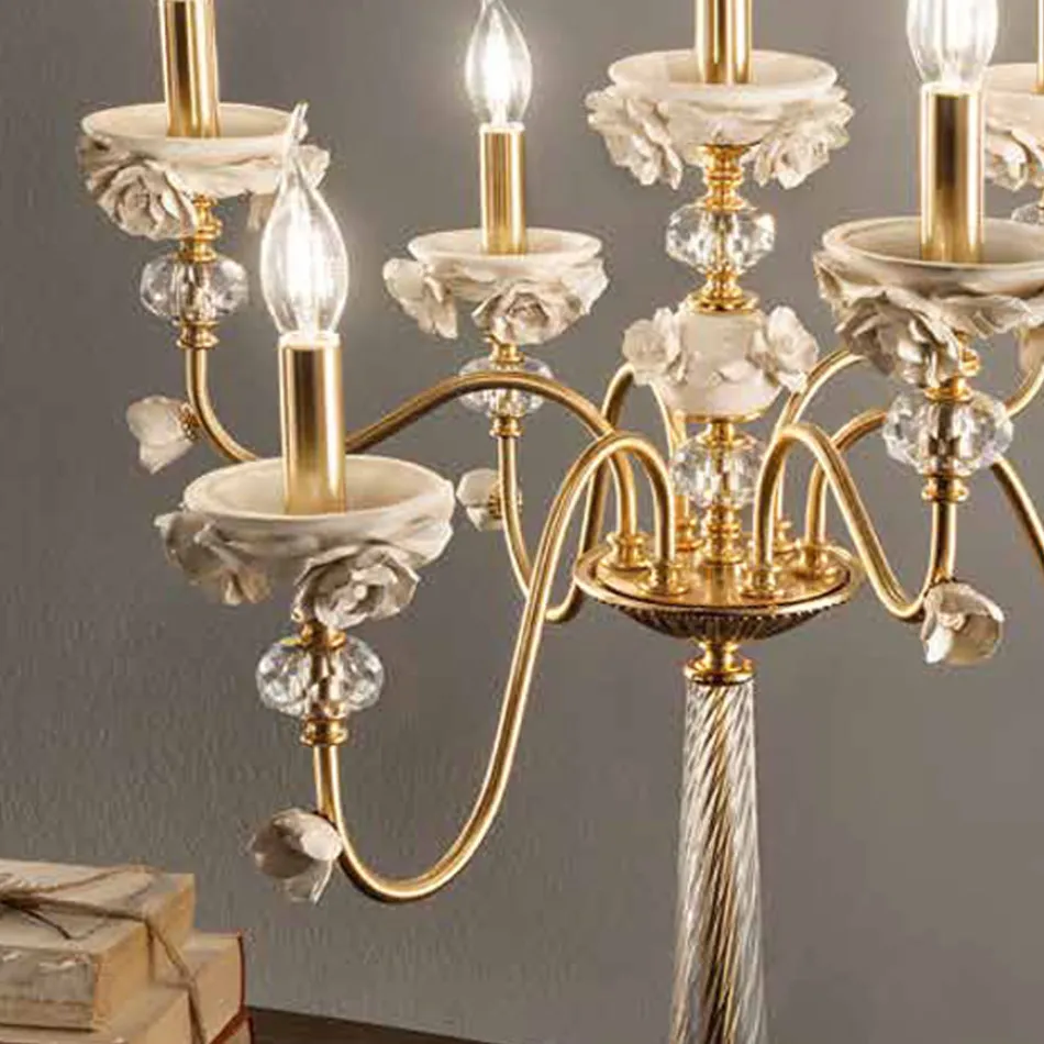 Lampada Flambeaux 7 Luci Classica in Porcellana e Vetro Soffiato - Eteria Viadurini