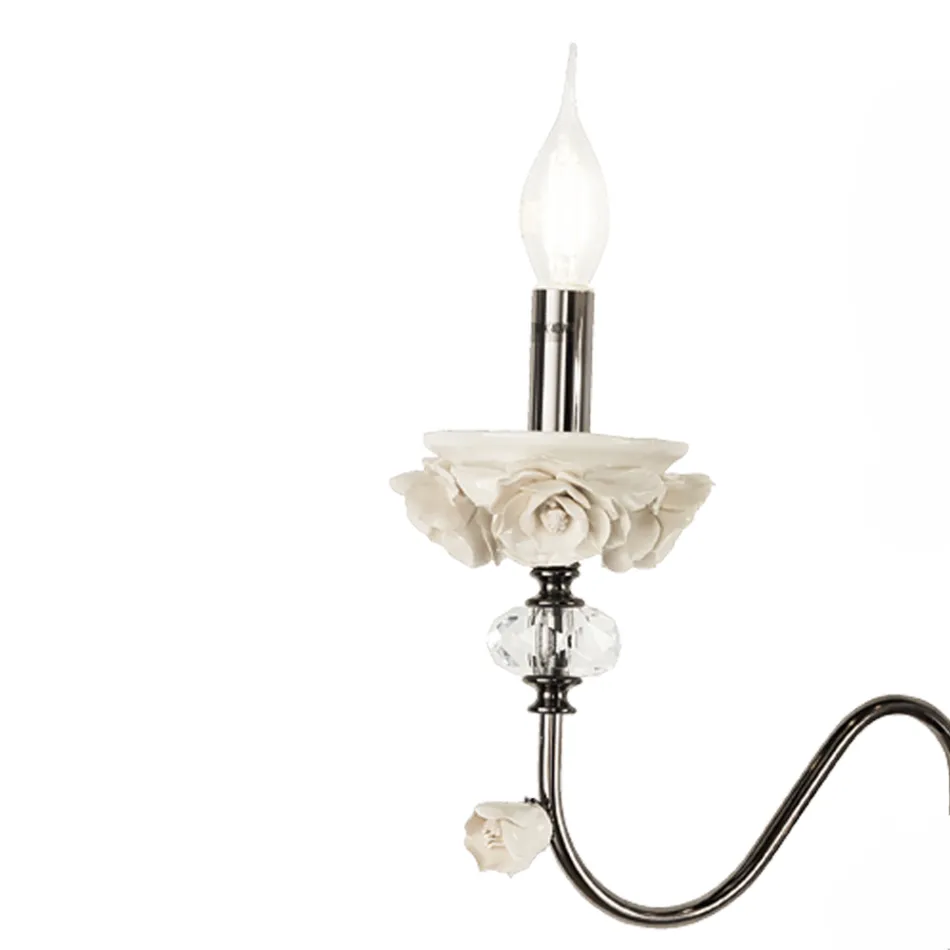 Lampada Flambeaux 7 Luci Classica in Porcellana e Vetro Soffiato - Eteria Viadurini