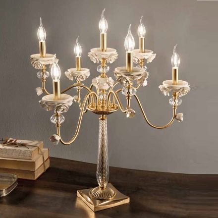Lampada Flambeaux 7 Luci Classica in Porcellana e Vetro Soffiato - Eteria Viadurini
