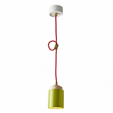 Lampada in legno di faggio e ceramica sospesa fatta in Italia Asia Viadurini