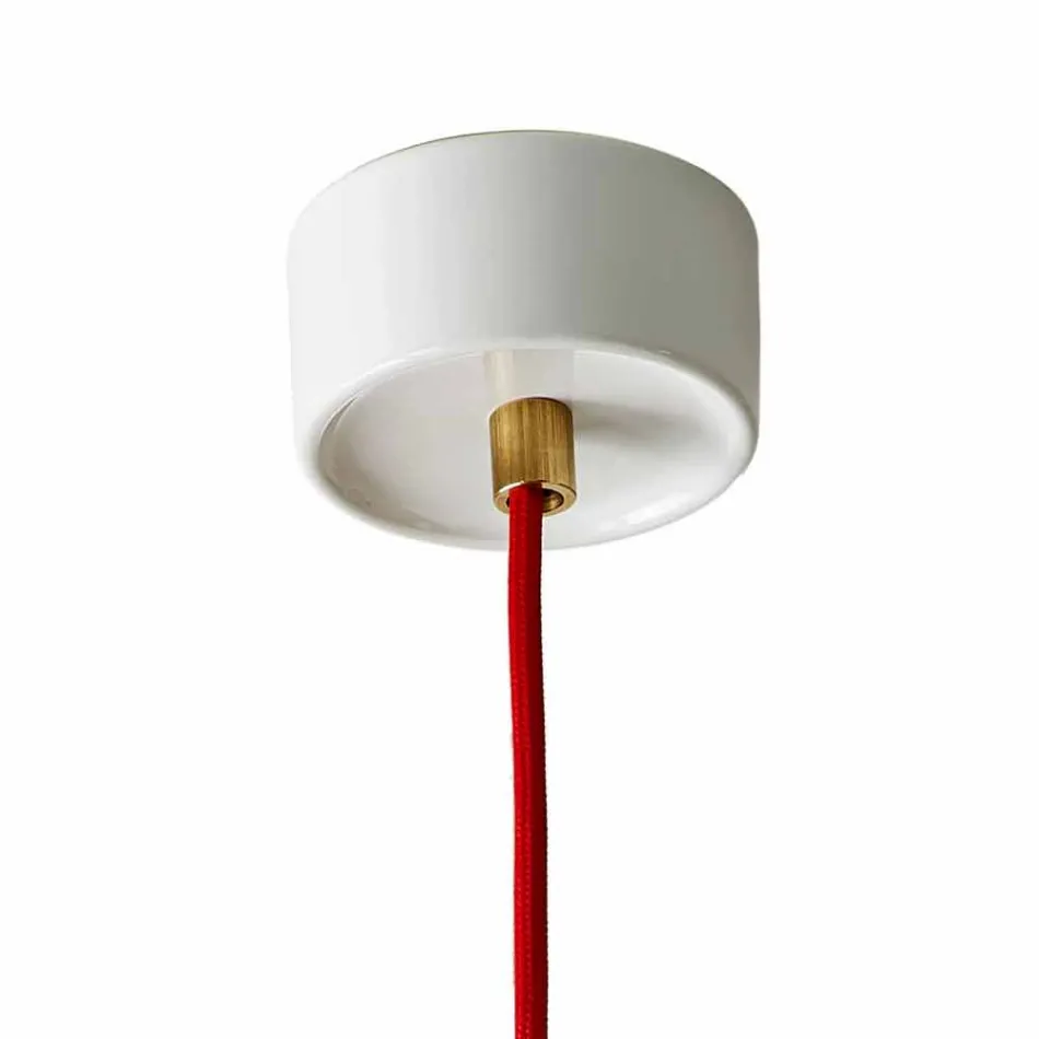 Lampada in legno di faggio e ceramica sospesa fatta in Italia Asia Viadurini