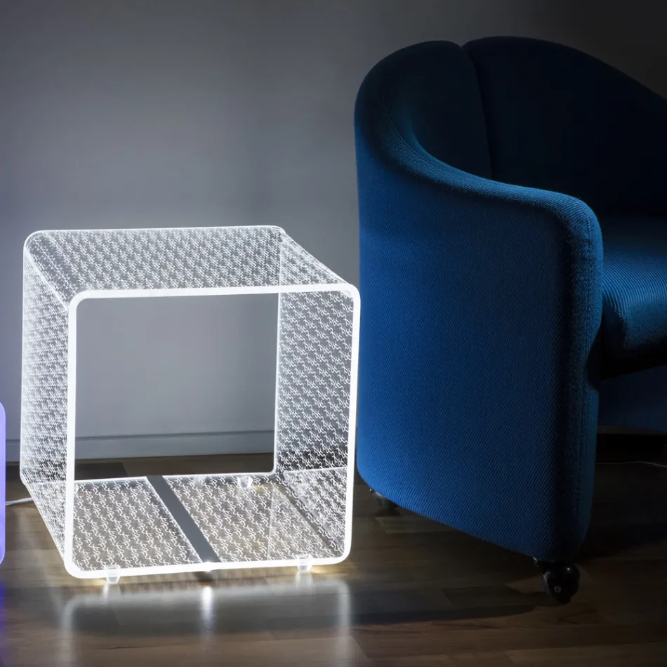 Lampada Led Rgb in Cristallo Acrilico Trasparente Decoro Laser - Robiola Viadurini