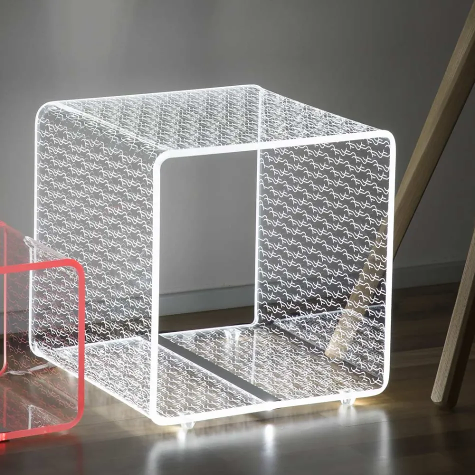 Lampada Led Tavolino Luminoso Acrilico Trasparente Decoro Laser - Robiola Viadurini