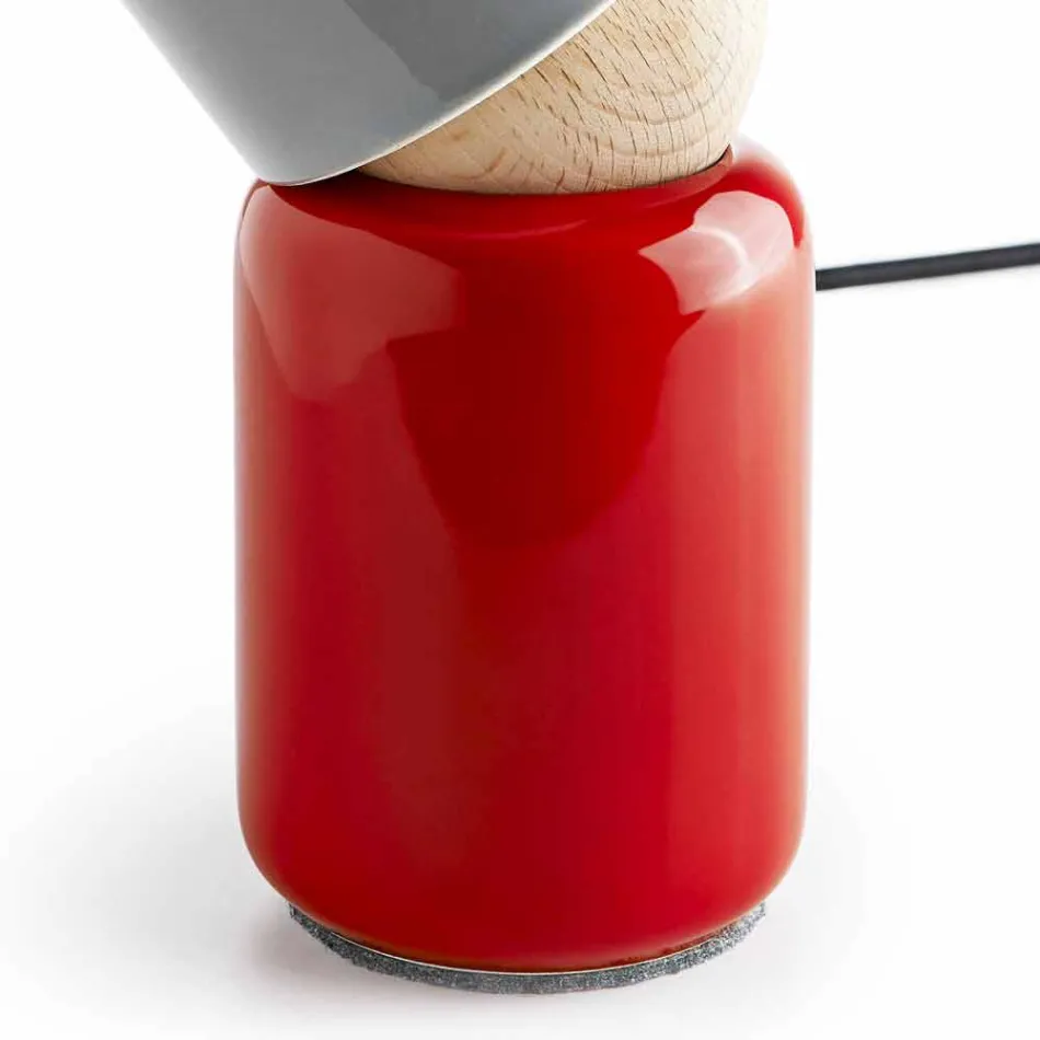 Lampada moderna da tavolo ceramica e legno di faggio made Italy Asia Viadurini