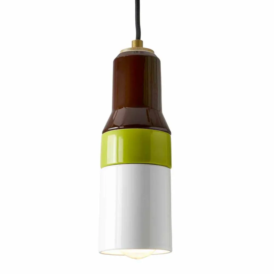 Lampada moderna sospesa in ottone e ceramica fatta in Italia Asia Viadurini