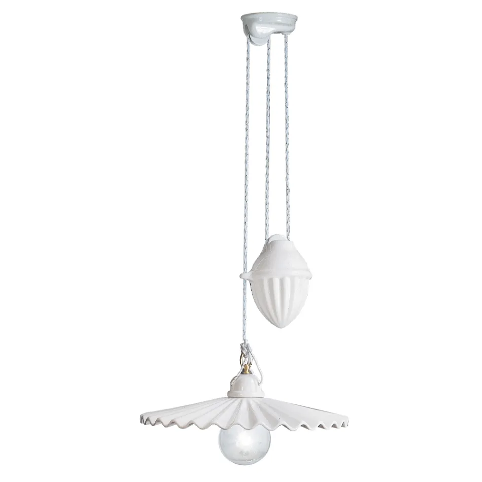 Lampada Saliscendi a Sospensione in Ceramica Plissettata Lucida - Laquila Viadurini