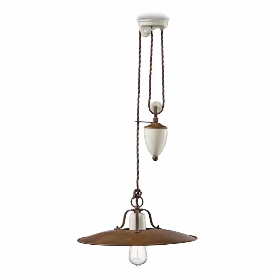 Lampada saliscendi artigianale in ceramica e metallo Kristen Ferroluce Viadurini