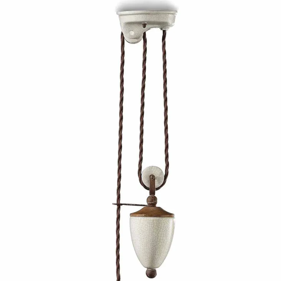 Lampada saliscendi artigianale in ceramica e metallo Kristen Ferroluce Viadurini