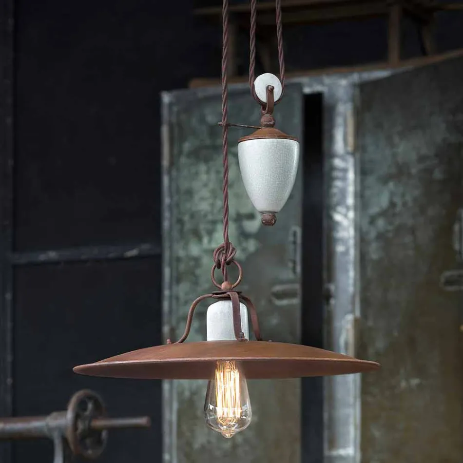 Lampada saliscendi artigianale in ceramica e metallo Kristen Ferroluce Viadurini