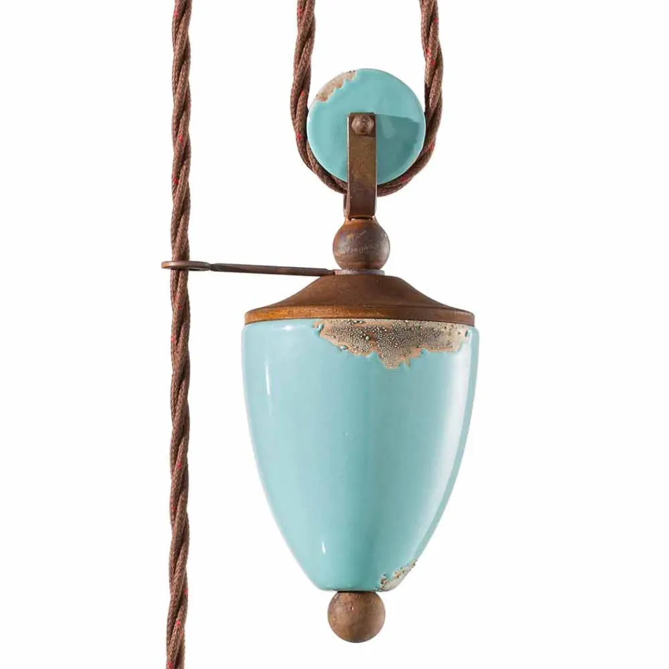 Lampada saliscendi country in metallo e ceramica Evelyn artigianale Viadurini