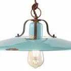Lampada saliscendi country in metallo e ceramica Evelyn artigianale Viadurini