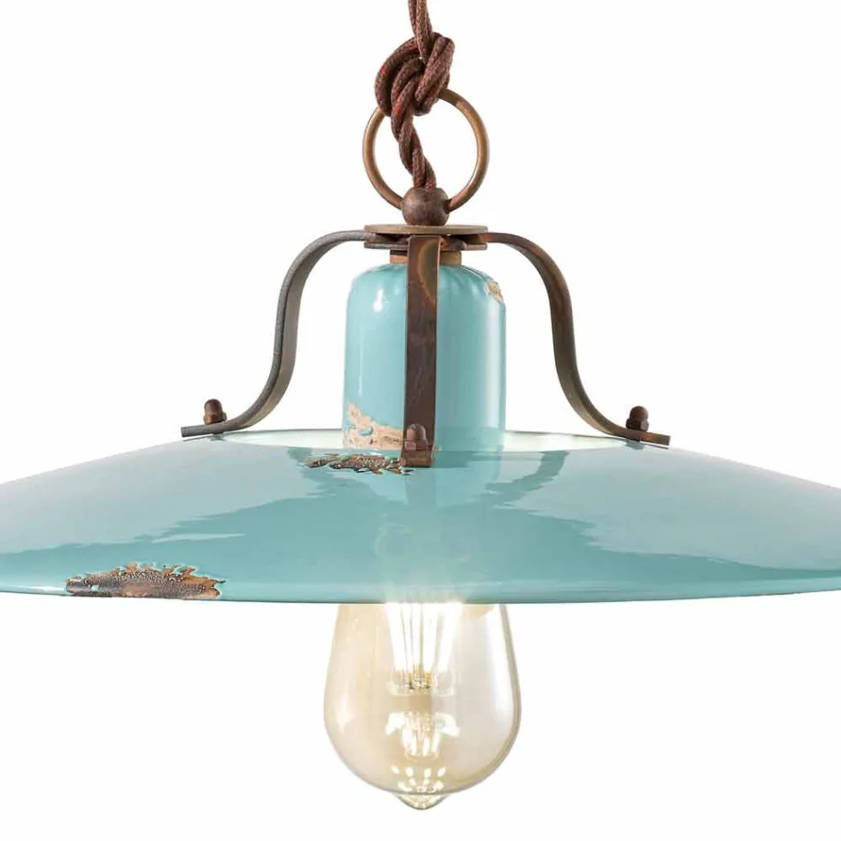 Lampada saliscendi country in metallo e ceramica Evelyn artigianale Viadurini