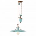 Lampada saliscendi country in metallo e ceramica Evelyn artigianale