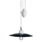 Lampada Saliscendi Sospesa in Ceramica Bianca e Metallo Nero - Potenza Viadurini