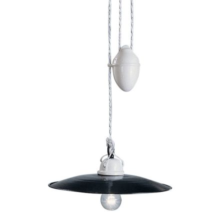 Lampada Saliscendi Sospesa in Ceramica Bianca e Metallo Nero - Potenza Viadurini