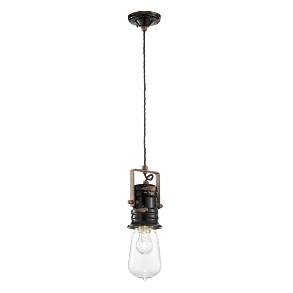 Lampada Sospensione Design Industriale in Ferro, Vetro e Ceramica - Urban Viadurini