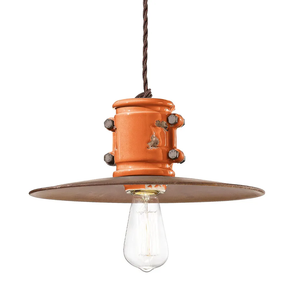 Lampada Sospensione in Ferro e Ceramica Fatta a Mano Industriale - Urban Viadurini