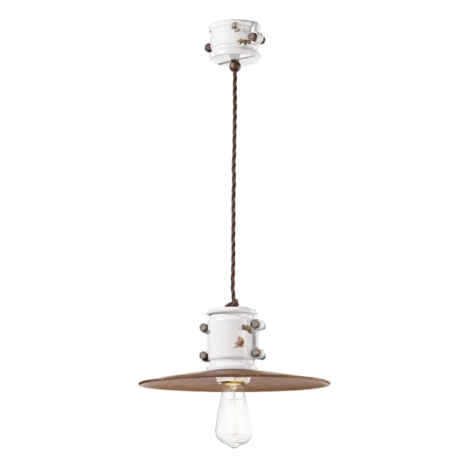 Lampada Sospensione in Ferro e Ceramica Fatta a Mano Industriale - Urban Viadurini