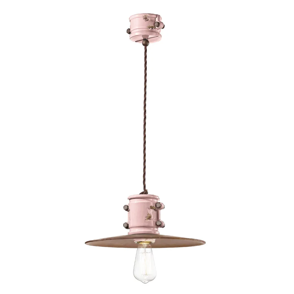 Lampada Sospensione in Ferro e Ceramica Fatta a Mano Industriale - Urban Viadurini