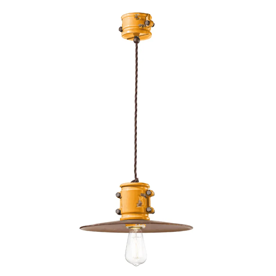 Lampada Sospensione in Ferro e Ceramica Fatta a Mano Industriale - Urban Viadurini