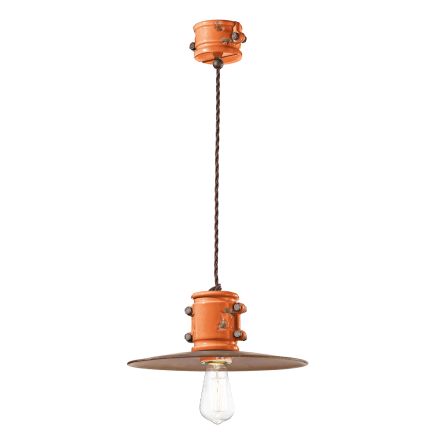 Lampada Sospensione in Ferro e Ceramica Fatta a Mano Industriale - Urban Viadurini