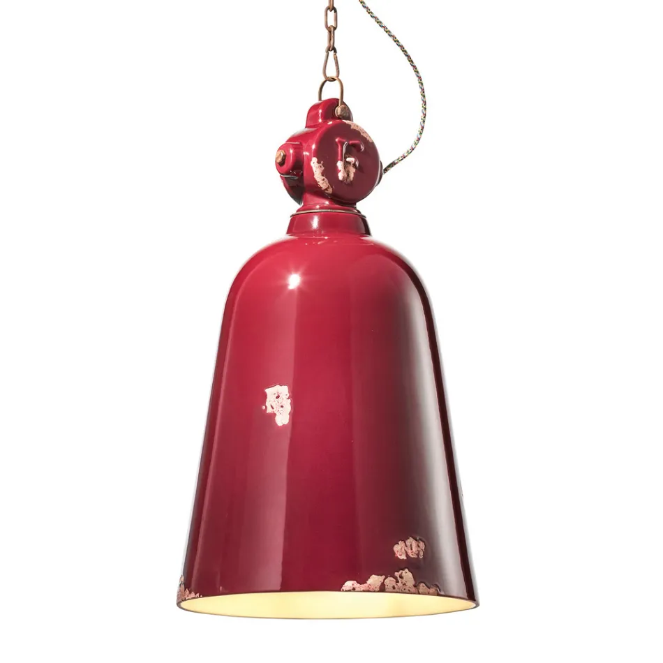 Lampada Sospensione Industriale Fatta a Mano Ferro e Ceramica - Industrial Viadurini
