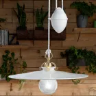 Lampada Sospensione Saliscendi in Ferro e Ceramica Lucida 2 Misure - Asti Viadurini