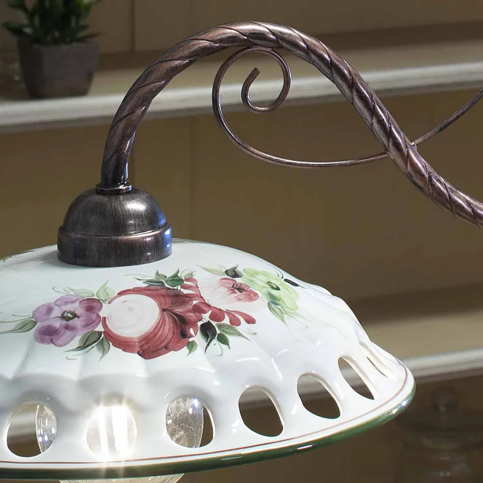 Lampada Sospesa 2 Luci in Ceramica Fatta a Mano con Passanastri - Napoli Viadurini