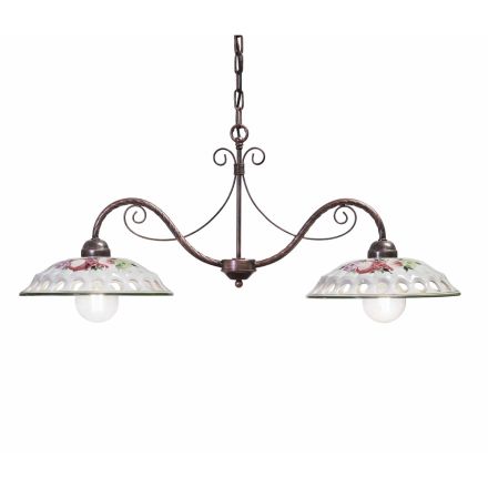 Lampada Sospesa 2 Luci in Ceramica Fatta a Mano con Passanastri - Napoli Viadurini