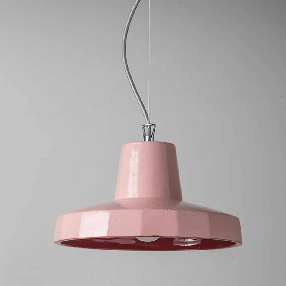 Lampada sospesa 30 cm, in ottone e maiolica toscana, Rossi Toscot Viadurini