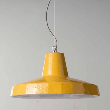 Lampada sospesa 42 cm in ottone e maiolica toscana Rossi - Toscot Viadurini