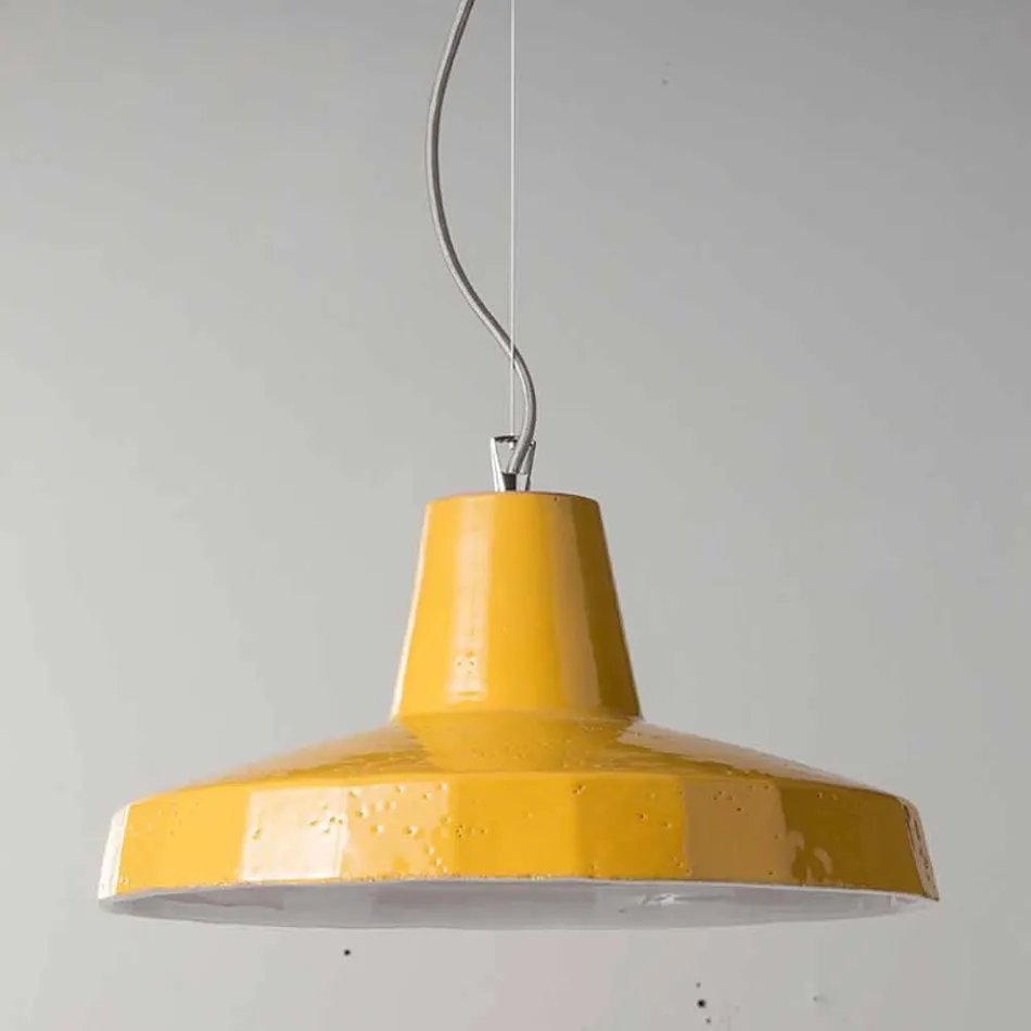 Lampada sospesa 42 cm in ottone e maiolica toscana Rossi - Toscot Viadurini