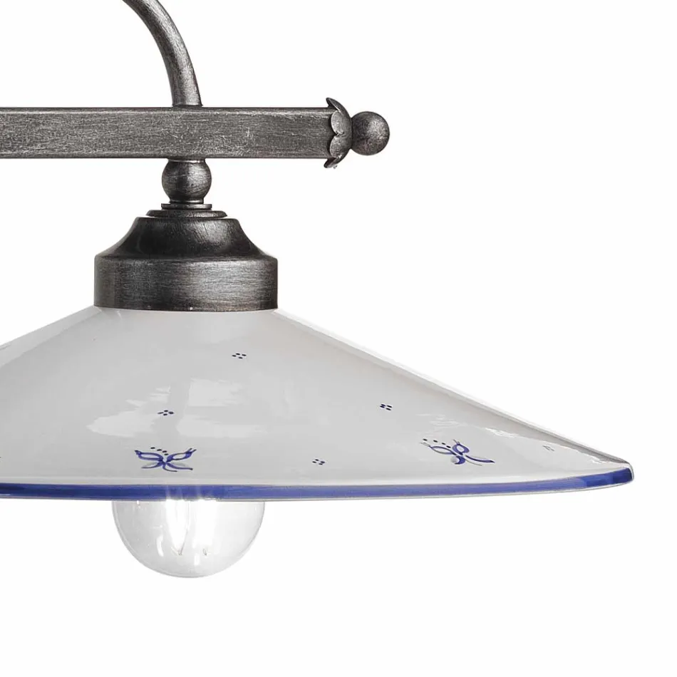 Lampada Sospesa a 2 Luci in Ceramica Dipinta a Mano e Ferro Design - Asti Viadurini