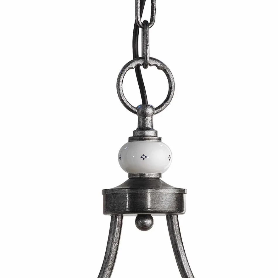 Lampada Sospesa a 2 Luci in Ceramica Dipinta a Mano e Ferro Design - Asti Viadurini