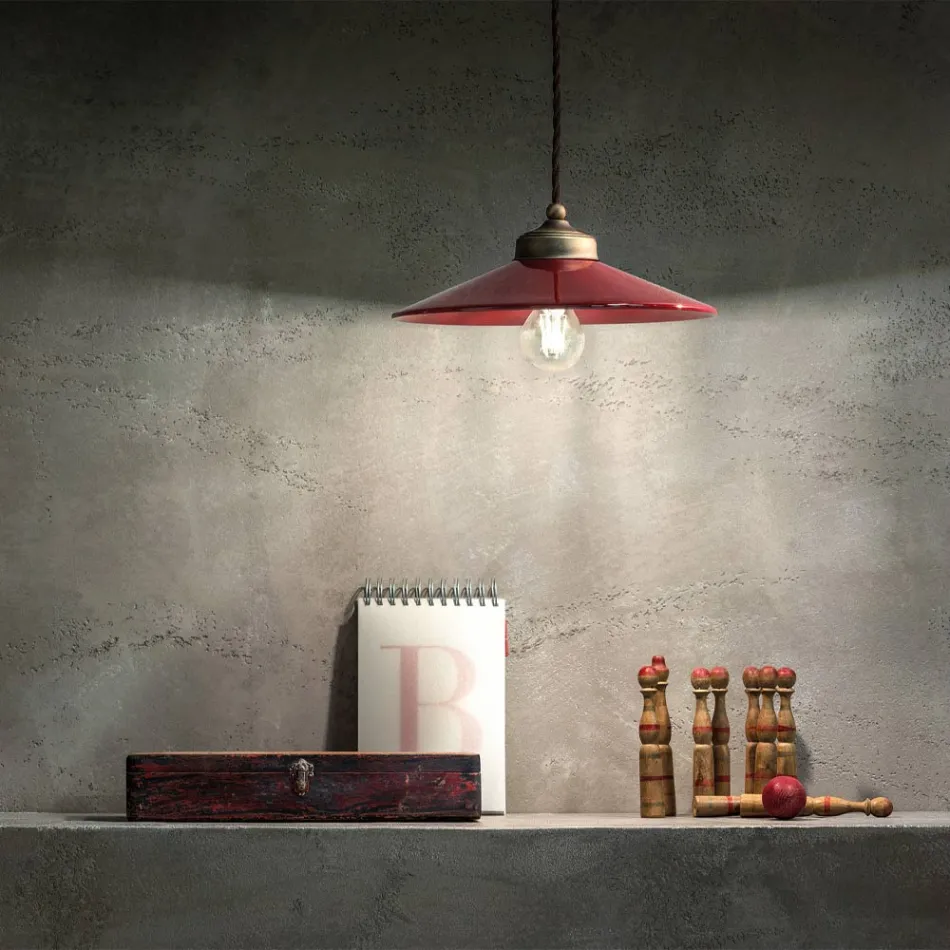 Lampada Sospesa Artigianale Ceramica e Ottone Anticato Vintage - Colors Viadurini