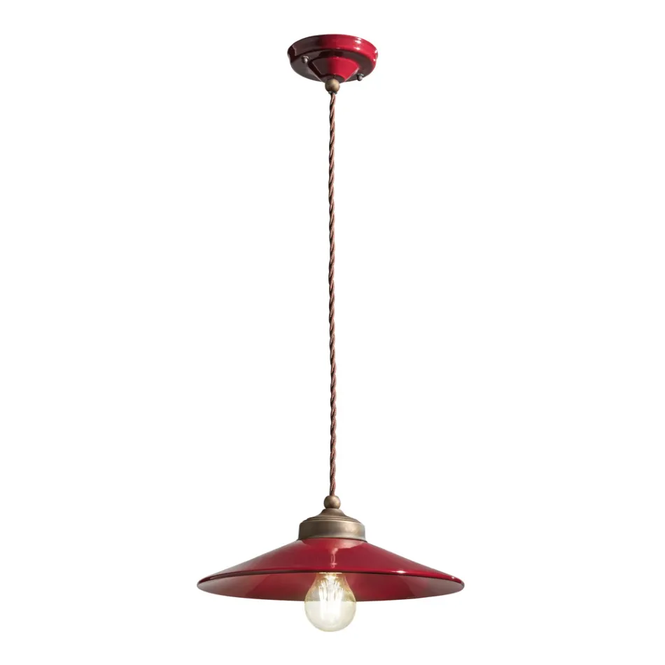 Lampada Sospesa Artigianale Ceramica e Ottone Anticato Vintage - Colors Viadurini