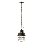 Lampada Sospesa Artigianale in Ferro e Ceramica con Griglia - Industrial Viadurini