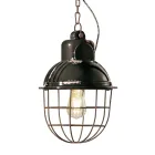 Lampada Sospesa Artigianale in Ferro e Ceramica con Griglia - Industrial Viadurini