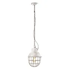 Lampada Sospesa Artigianale in Ferro e Ceramica con Griglia - Industrial Viadurini