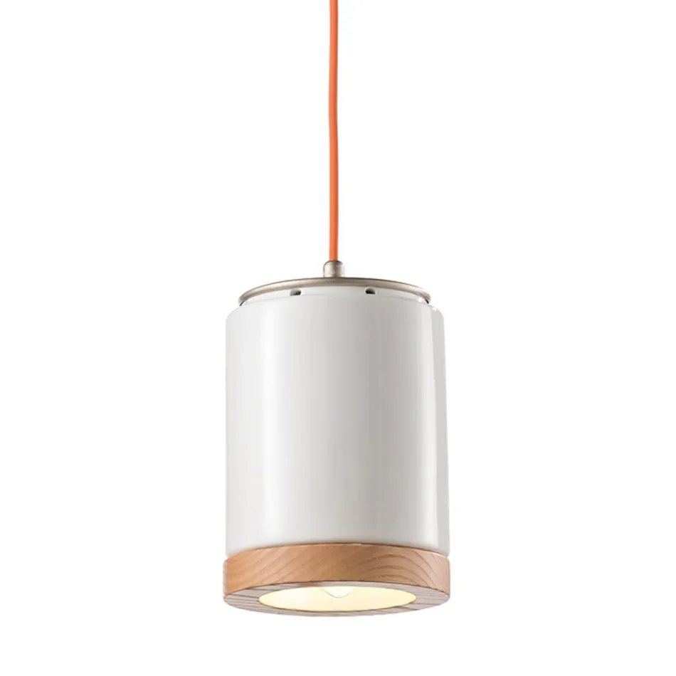Lampada Sospesa Artigianale in Legno e Ceramica Stile Nordico - Nateca Viadurini