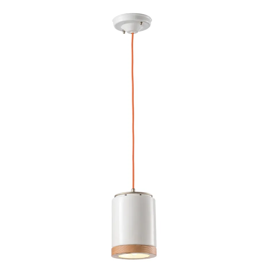 Lampada Sospesa Artigianale in Legno e Ceramica Stile Nordico - Nateca Viadurini