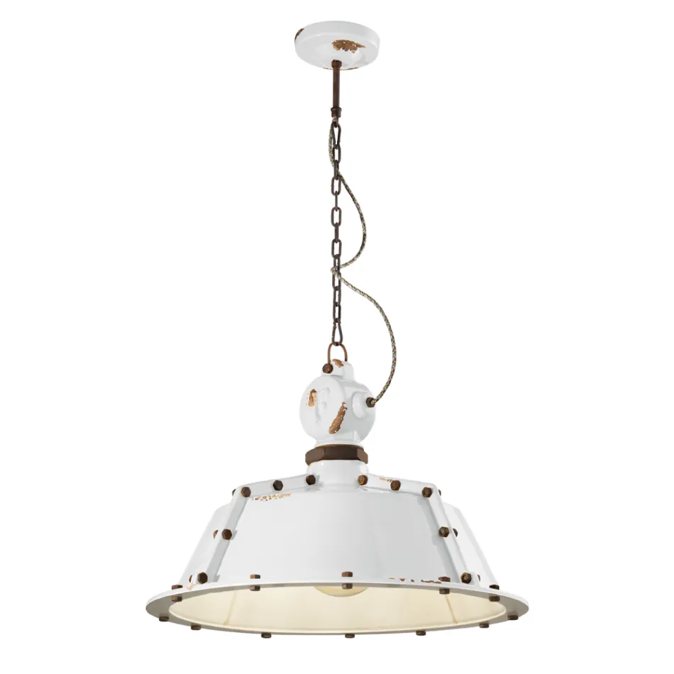 Lampada Sospesa Artigianale Industriale in Ferro e Ceramica - Industrial Viadurini