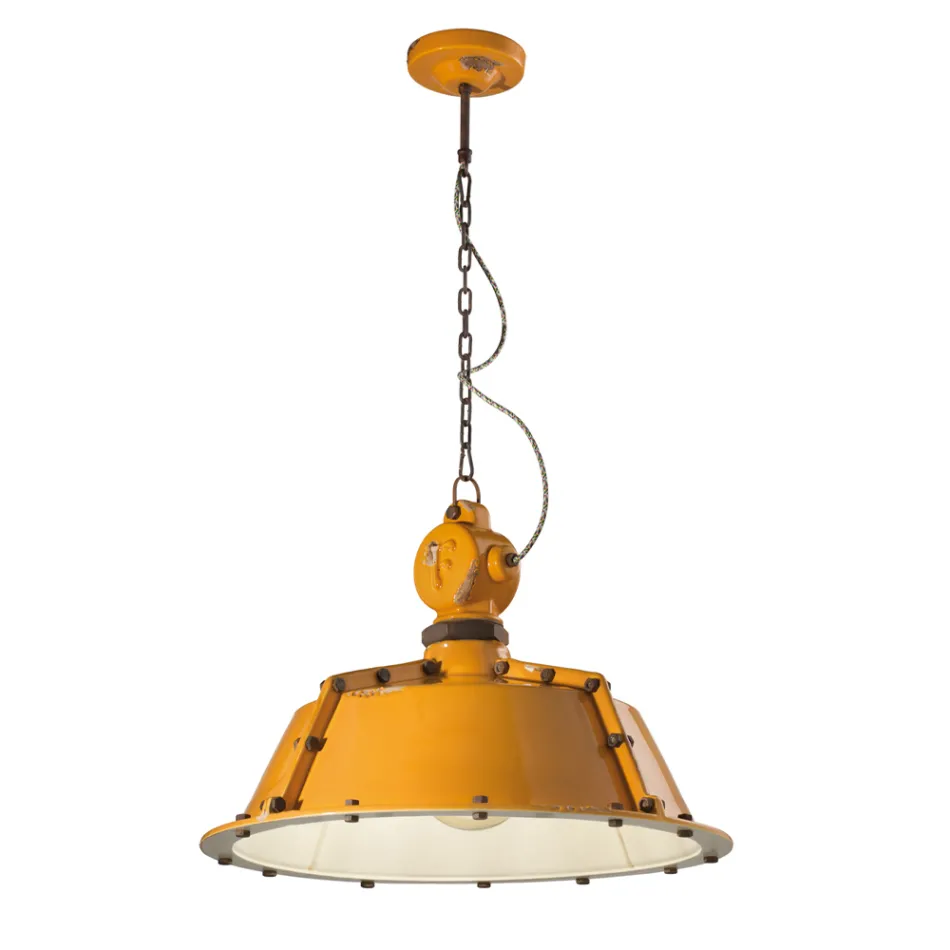 Lampada Sospesa Artigianale Industriale in Ferro e Ceramica - Industrial Viadurini