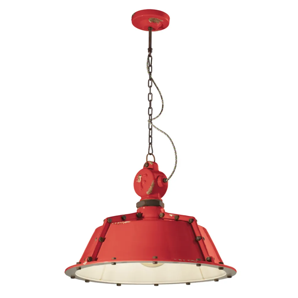 Lampada Sospesa Artigianale Industriale in Ferro e Ceramica - Industrial Viadurini