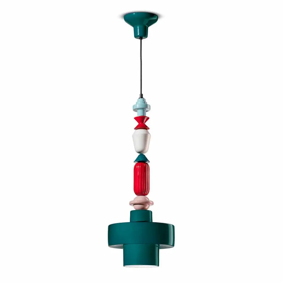 Lampada Sospesa Ceramica Giallo o Verde Retrò Made in Italy – Ferroluce Lariat Viadurini