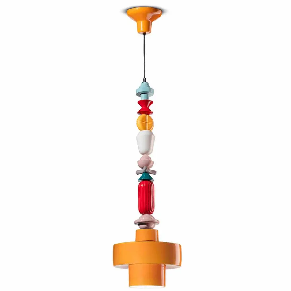 Lampada Sospesa Ceramica Giallo o Verde Retrò Made in Italy – Ferroluce Lariat Viadurini